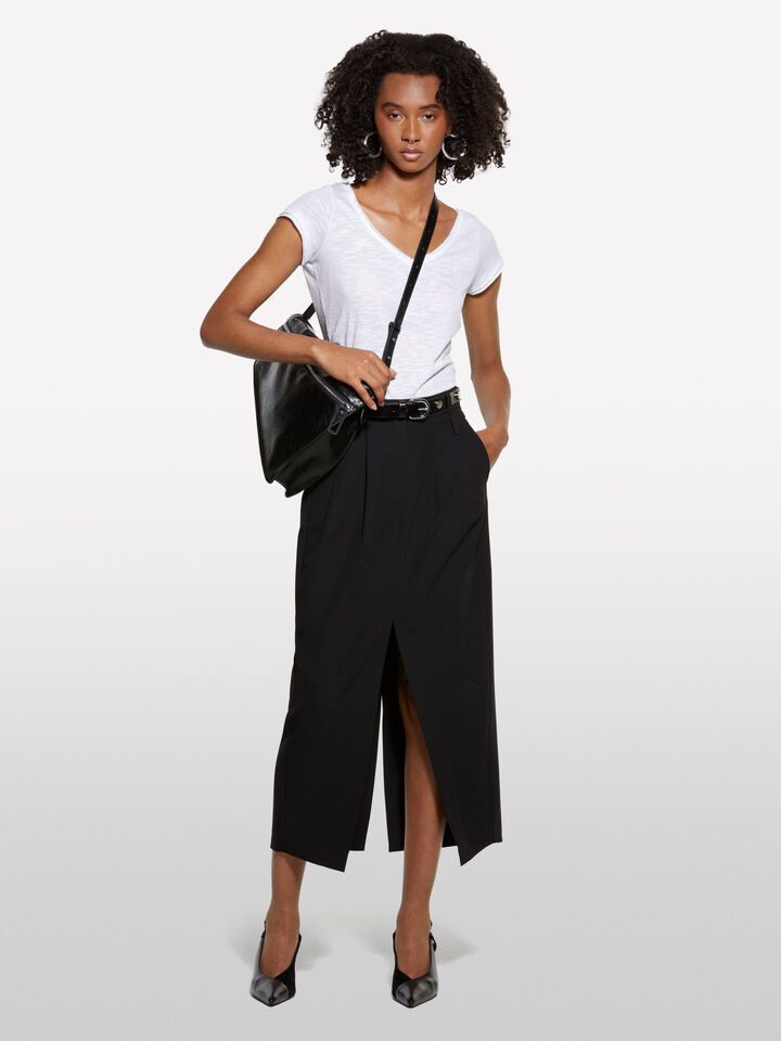 Black midi skirt with slit - women's midi skirts - Black | Sisley image number 1